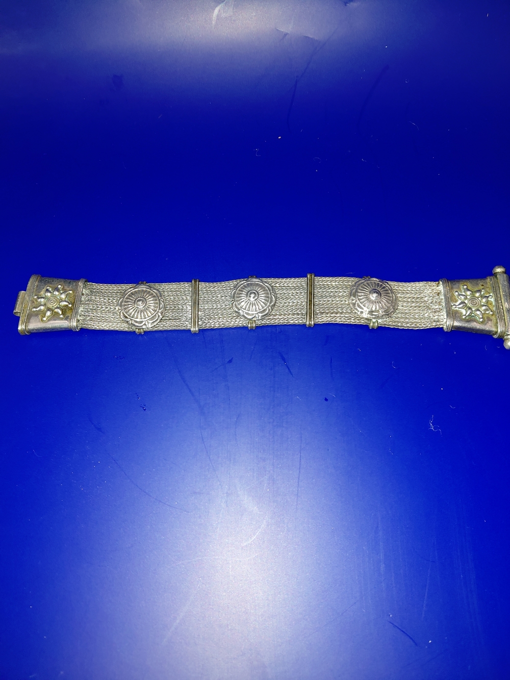 Vintage  Sterling Silver Mens  Mesh Link Bracelet with Medallions